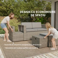 Outsunny Set Exterior 6 Piese cu Canapea, 2 Scaune, Masă cu Blat din Sticlă și 2 Suporturi pentru Picioare, Gri Închis(m-5)