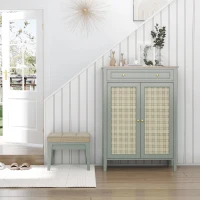 HOMCOM Meuble à chaussures meuble de rangement à chaussures meuble d'entrée avec 2 portes effet cannage tiroir 80 x 40 x 110 cm(m-10)