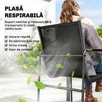 Outsunny Set Masă și Scaune de Grădină 7 Piese, Set Prânz Exterior cu Masă din Sticlă Temperată, 6 Scaune din Texteline Respirabil, Cotiere Decorative, Structură din Oțel pentru Terasă Balcon, Negru(m-4)