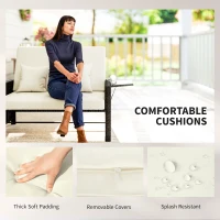 Outsunny Canapé-lit de jardin modulable en résine tressée bain de soleil 2 places dossier inclinable tablettes rétractables coussins intégrées crème + repose-pieds avec coffre de rangement chocolat(m-4)