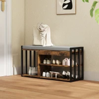 HOMCOM Shoe Storage with Seat, Upholstered Entryway Bench, Shoe Bench with 3 Open Shelves for Hallway, Rustic Brown(m-6)