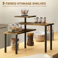 HOMCOM Kitchen Storage Rack, 3 Tier Kitchen Countertop Organiser, Baker's Rack, Corner Shelf Display Rack, Modern Coffee Bar Station, Rustic Brown(m-4)