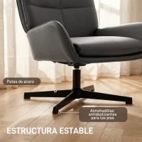 HOMCOM Butaca de Salón Tapizado en PU Sillón Lectura con Asiento Acolchado Reposabrazos Patas Metálicas Gris(m-8)