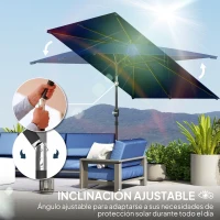 Outsunny Sombrilla de Aluminio 198x294x255 Parasol Rectangular de Jardín Inclinable con Manivela y Poste Desmontable Azul Marino(m-4)