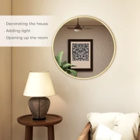 HOMCOM 61cm Decorative Wall Mirror for Bedroom Living Room, Modern Round Bathroom Mirror for Home Decor, Gold Tone(m-4)