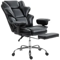 HOMCOM Bürostuhl mit Fußstütze und Kopfstütze, aus PU-Leder, Schaumstoff und Metall, 76x73x117-125 cm, Schwarz(m-7)