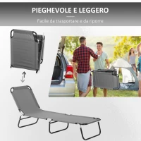 Outsunny Sdraio da Giardino Pieghevole con Schienale Regolabile, Acciaio e Tessuto Oxford, 188x56x28cm, Grigio(m-6)