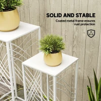 Outsunny Zestaw 3 stojaków na rośliny, 50/60/70 cm wysokości, składane regały na rośliny metalowe, biały(m-6)