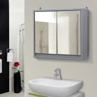 Armoire murale miroir salle de bain 2 étagères gris(m-10)