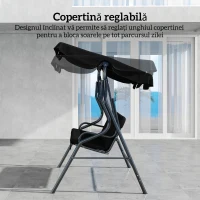 Outsunny Leagăn pentru 3 persoane cu copertină reglabilă și perne, din oțel și poliester, 170x110x153 cm, negru(m-4)