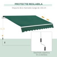 Outsunny Umbrelă de Soare cu Manivelă 3x2 m cu Unghi Reglabil, din Aluminiu, Oțel și Poliester Verde(m-6)