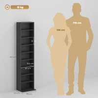 HOMCOM Raft pentru CD-uri cu 9 Rafturi Reglabile, Capacitate pentru 260 CD-uri/120 DVD-uri, 33x24x140 cm, Negru(m-3)