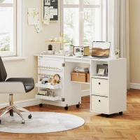 HOMCOM Table de couture pliante, meuble couture à roulettes avec porte magnétique, 2 bacs, 2 tiroirs, 146,4x40x77,5cm, blanc(m-4)