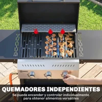 Outsunny Barbacoa de Gas con 3 Quemadores Termómetro Parrilla Mesas Laterales Plegables Estante y Ruedas 123x57x102 cm Negro(m-4)