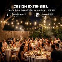 HOMCOM Lanț de Lumină, Lumini LED 50, 18 m, IP44 Impermeabile, Decorațiuni pentru Interior și Exterior, Grădină, Alb Cald(m-6)