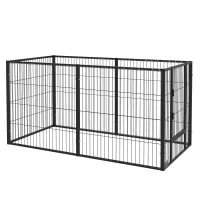 PawHut Parc pentru câini cu 6 panouri Reglabil Gard metalic pentru animale de companie cu cadru din oțel 82,5-150x79x81 cm Negru(m-1)