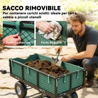 Outsunny Carrello da Giardino in Acciaio da 114L con Sacca Portaoggetti e Pareti Rimovibili, 105x51x54 cm, Verde(m-5)