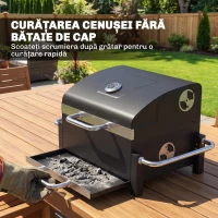 Outsunny Grătar Pe Cărbuni cu Orificii de Ventilație, Sertar pentru Cenușă, Grătar Portabil cu Termometru, Grătare, Capac, Mâner din Oțel Inoxidabil, BBQ pe Cărbuni pentru Grădină Camping, Negru(m-8)
