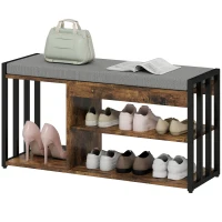 HOMCOM Shoe Storage with Seat, Upholstered Entryway Bench, Shoe Bench with 3 Open Shelves for Hallway, Rustic Brown(m-11)