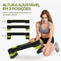 HOMCOM Step para Exercício Aeróbico Plataforma Step com Altura Ajustável em 3 Níveis 80x31x10-20 cm Verde e Preto(m-4)