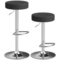 HOMCOM Set 2 Scaune de Bar Moderne și Reglabile, din Piele PU, Spumă și Metal, 38.5x38.5x62-84 cm, Negru(m-1)