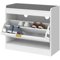 HOMCOM Shoe Storage with Seat, Upholstered Entryway Bench, Shoe Bench with 1 Flip Drawer and 4 Vents for 5 Pairs of Shoes(m-10)
