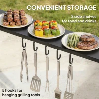 Outsunny Pawilon grillowy 2,52 x 1,56 m, wodoodporny grillowy pawilon z dwuspadowym dachem, boczną półką, hakami, stalową ramą, czarny(m-5)