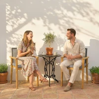 Outsunny Set 2 sedie da giardino in legno impilabili con cuscini, 59x55x86 cm, Naturale(m-5)