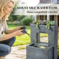 Outsunny Fontanna ogrodowa, 2-poziomowa z oświetleniem LED, donicą, designem kamienia, regulowana, 45 x 31,5 x 58,5 cm(m-6)