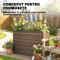 Outsunny Ghiveci Înălțat de Exterior de 45L din Ratan, cu Orificii de Drenaj și Picioare Reglabile, Maro(m-5)