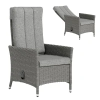 Outsunny 105°-150° Reclining Rattan Chair - Light Grey(m-1)