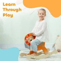 AIYAPLAY Konik na biegunach z Designem Lwa, Nośność 25 kg, 2-5 Lat, Drewno, Pomarańczowy(m-7)