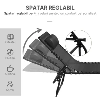 Outsunny Set 2 Șezlonguri din Oțel cu Spătar Reglabil, 189x58x30 cm, Negru(m-4)