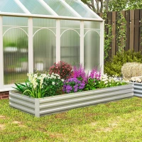Outsunny Carré potager de jardin rectangulaire jardinière extérieure 241 x 90,5 x 30 cm tôle d'acier ondulée argent(m-10)