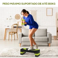 HOMCOM Step para Exercício Aeróbico Plataforma Step com Altura Ajustável em 3 Níveis 80x31x10-20 cm Verde e Preto(m-7)