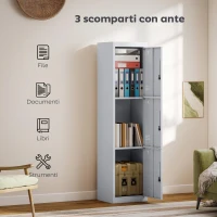 HOMCOM Armadio per Ufficio in Acciaio a 3 Porte Indipendenti con Serratura e 2 Chiavi, 45x38x180 cm, Grigio Chiaro(m-4)