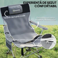 Outsunny Scaun de Camping Pliabil și Rabatabil cu Suport pentru Picioare Detașabil și Tetieră, 82x50/100x88 cm, Negru(m-4)