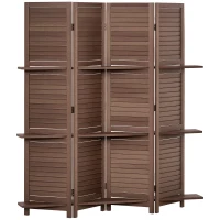 HOMCOM Biombo Plegable de 4 Paneles de Madera 162x170 cm Biombo Separador de Ambientes con 3 Estantes Nogal(m-10)