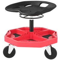 HOMCOM Banco de Oficina Móvel com Bandeja Magnética Altura Ajustável de 52–59,5 cm Carga 135 kg Banco para Mecânico com Rodas para Garagem Reparação de Automóveis Vermelho(m-11)