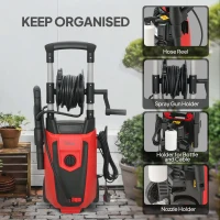 Outsunny 150-Bar Pressure Washer, with Accessories - Red/Black(m-7)