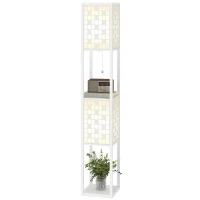 HOMCOM Floor Lamp with Shelves, 2 Layer Grid Pattern Column Modern Standing Lamp with Foot Switch and Pull Chain for Living Room, Bedroom, Office, Bulb Not Included, White(m-10)