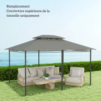 Outsunny Toile de rechange pour pavillon toile de tonnelle 4 x 3 m, double toit avec trous de drainage, polyester 180 g/m², gris(m-10)