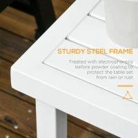 Outsunny Garden Side Table End Table Patio Coffee Table with Umbrella Hole, Steel Frame for Balcony, White(m-5)