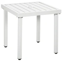 Outsunny Garden Side Table End Table Patio Coffee Table with Umbrella Hole, Steel Frame for Balcony, White(m-1)