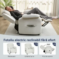 HOMCOM Fotoliu Reclinabil 150° cu Aspect Catifea, Suport pentru Picioare, Telecomandă și Buzunar Lateral, 96x90x103 cm, Bej(m-4)