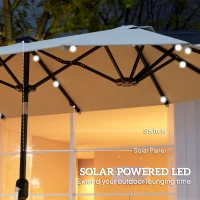 Outsunny Umbrelă Dublă cu Lumini LED și Manivelă, din Poliester și Oțel, 2.92x1.5x2.2 m, Bej(m-4)