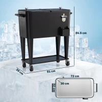 Outsunny Cărucior Frigider 76L cu raft, Deschizător de sticle și Colector de capace, din Plastic și Oțel, 91x39x84.5 cm, Negru(m-3)