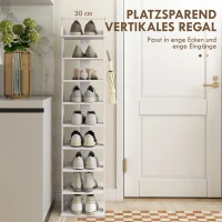 HOMCOM Schuhregal 9 Ebenen Holz-Schuhorganisator mit Ablage oben und 2 Haken, für Eingangsbereich, Weiß(m-4)