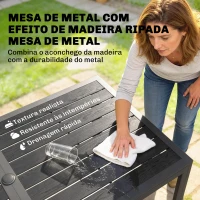 Outsunny Conjunto de Mesa e Cadeiras Jardim de 7 Peças com Mesa Metálica Efeito Madeira e 6 Cadeiras Empilháveis Cinza Misto(m-5)
