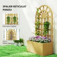 Outsunny Jardinieră cu spalier din lemn cu drenaj pentru cultivare legume, flori, ierburi aromatice 60x30x120 cm natural(m-7)